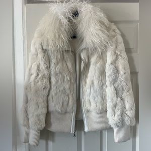 Rabbit fur coat w/ removable Mongolian lamb collar
